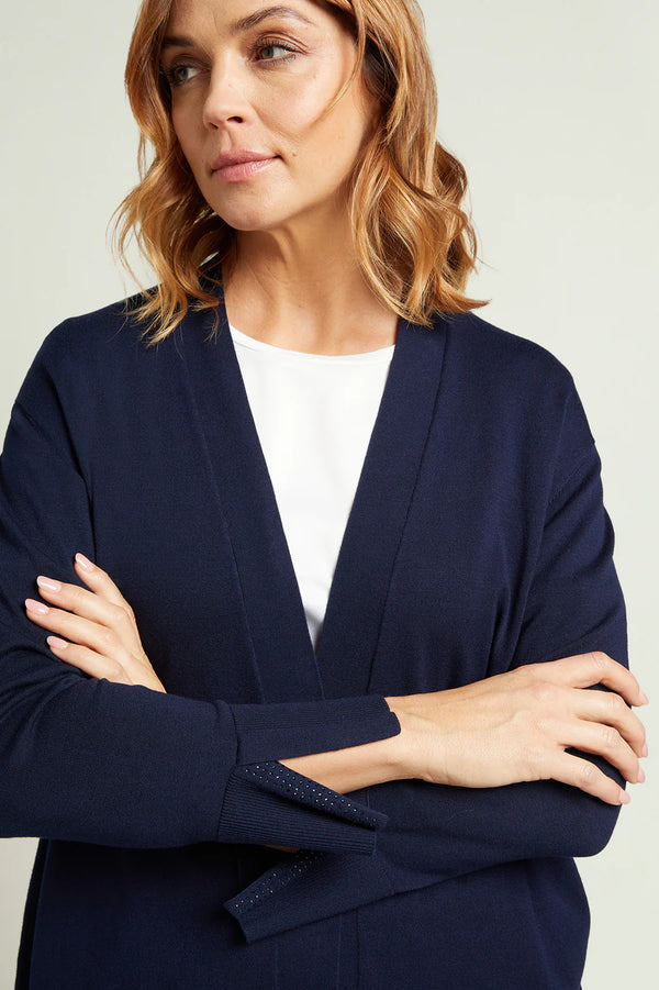 Luisa Viola - Cardigan lungo di viscosa,blu,con bottone.