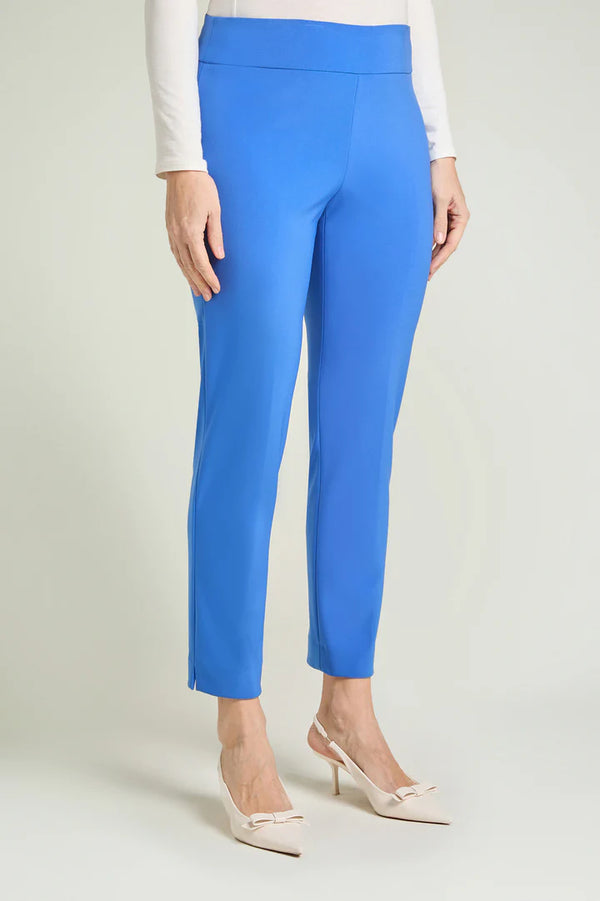 Luisa Viola - Pantalone pull on skinny in compatto stretch, vita regolare, cintura elasticizzata, lunghezza caviglia, con spacchetti.