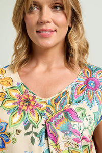 Luisa Viola - Blusa floreale stampata in satin, scollatura rotonda,manica a chimono