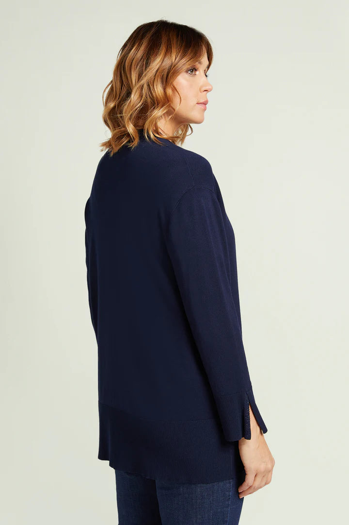 Luisa Viola - Cardigan di viscosa blu con bottone, lungo