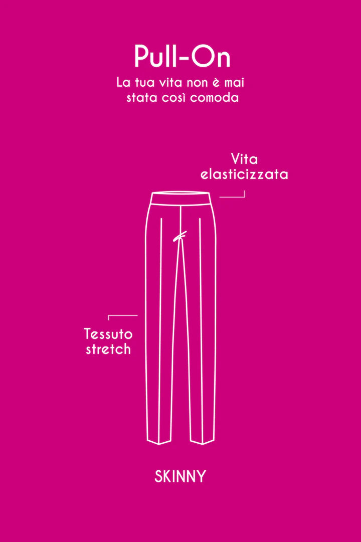Luisa Viola - Pantalone skinny stretch, blu, taglio regolare, cintura con baschina elasticizzata, spacco laterale