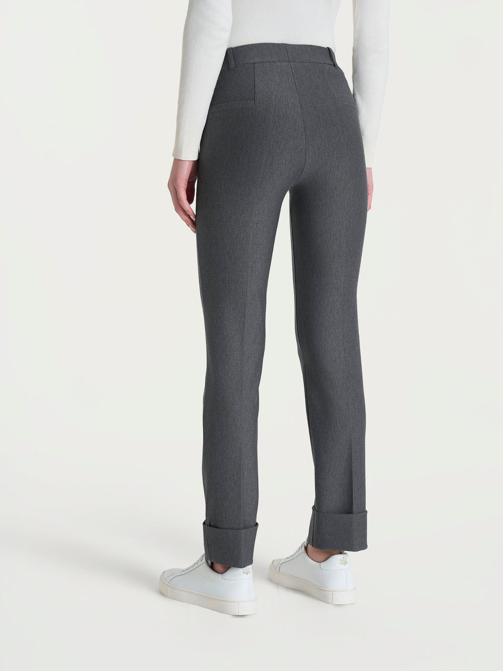 Ragno - Pantalone grigio slim dritto in Compact, vita elasticizzata, con passanti, senza tasche, sul fondo risvolto fisso