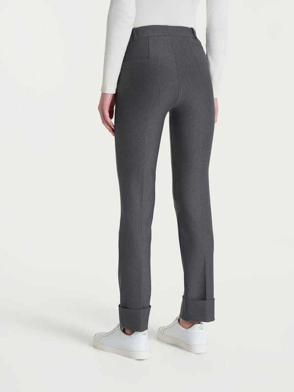 Ragno - Pantalone grigio slim dritto in Compact, vita elasticizzata, con passanti, senza tasche, sul fondo risvolto fisso