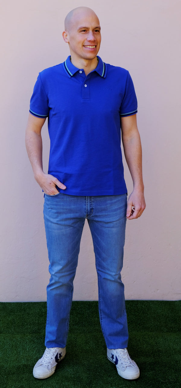 Geox - Polo piquet blu royal, collo e maniche con profili flou - shopmonicamoda