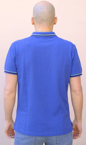 Geox - Polo piquet blu royal, collo e maniche con profili flou