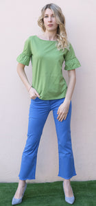 Pennyblack - T-shirt girocollo in jersey di cotone, verde, maniche corte.