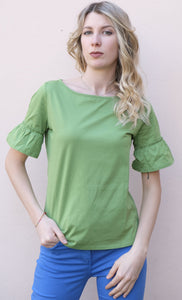 Pennyblack - T-shirt girocollo in jersey di cotone, verde, maniche corte.