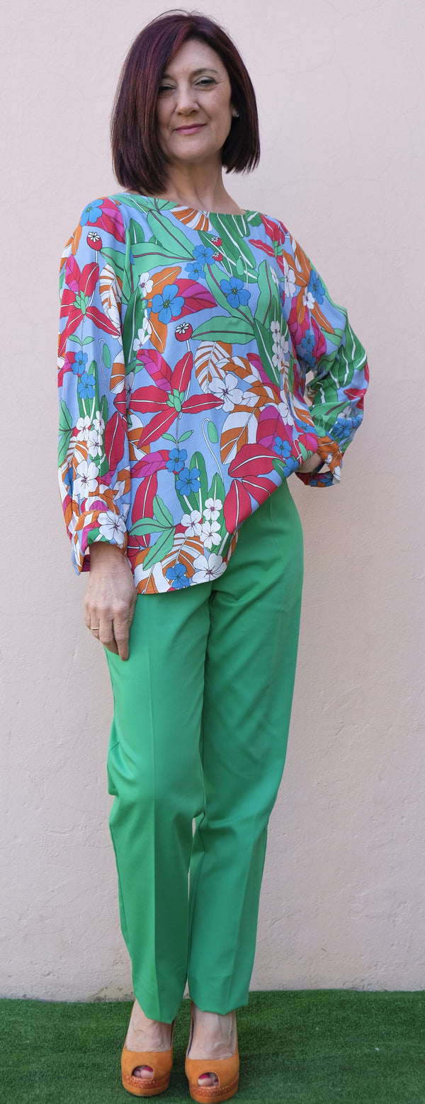 Diana Gallesi - Blusa di viscosa in fantasia, maniche trequarti, taglio morbido - shopmonicamoda