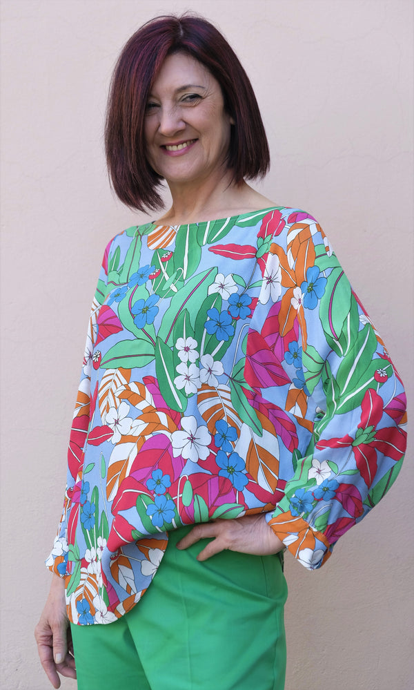 Diana Gallesi - Blusa di viscosa in fantasia, maniche trequarti, taglio morbido - shopmonicamoda