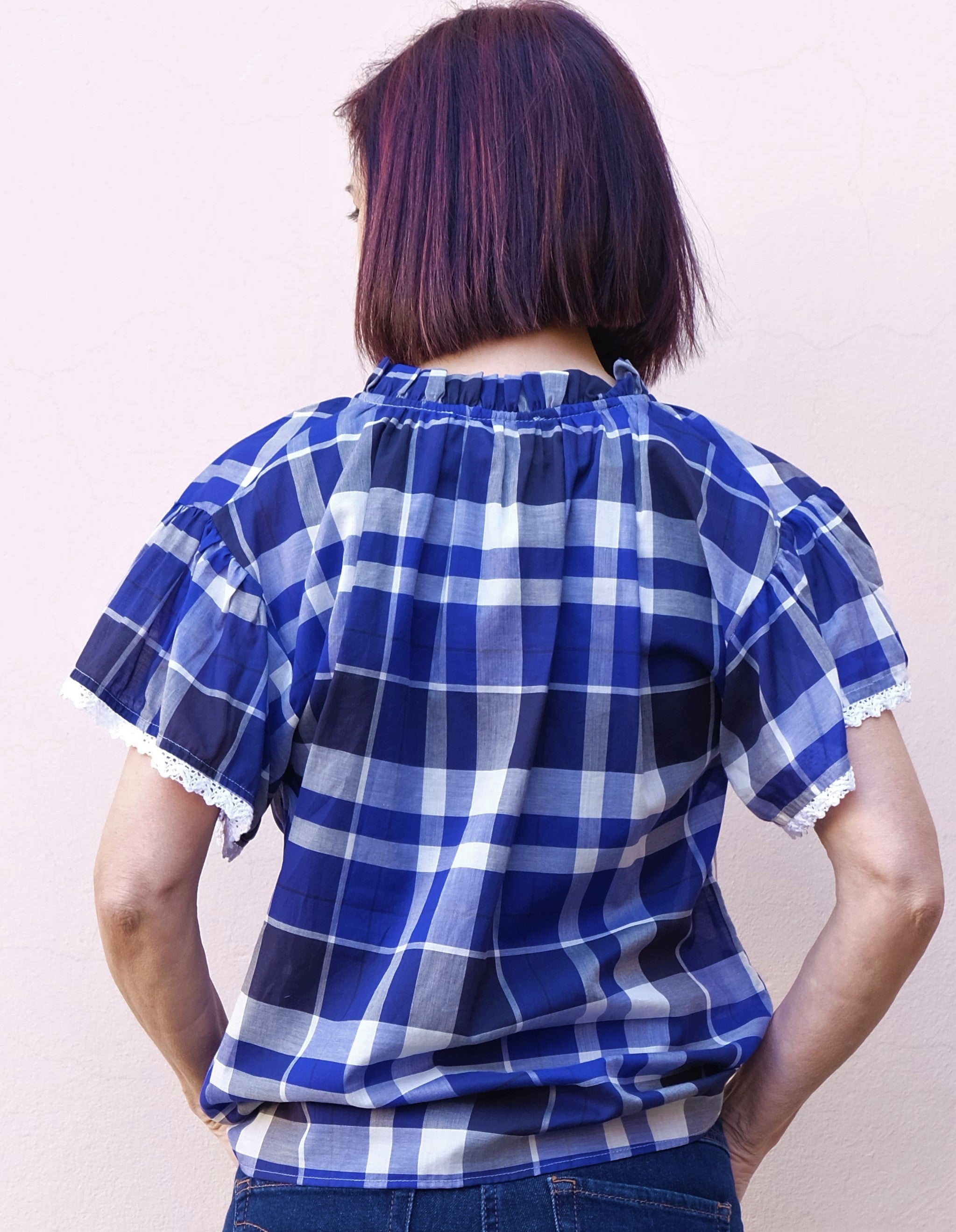 Giulia Valli - Camicia quadri, collo coreana, manica con aletta - shopmonicamoda
