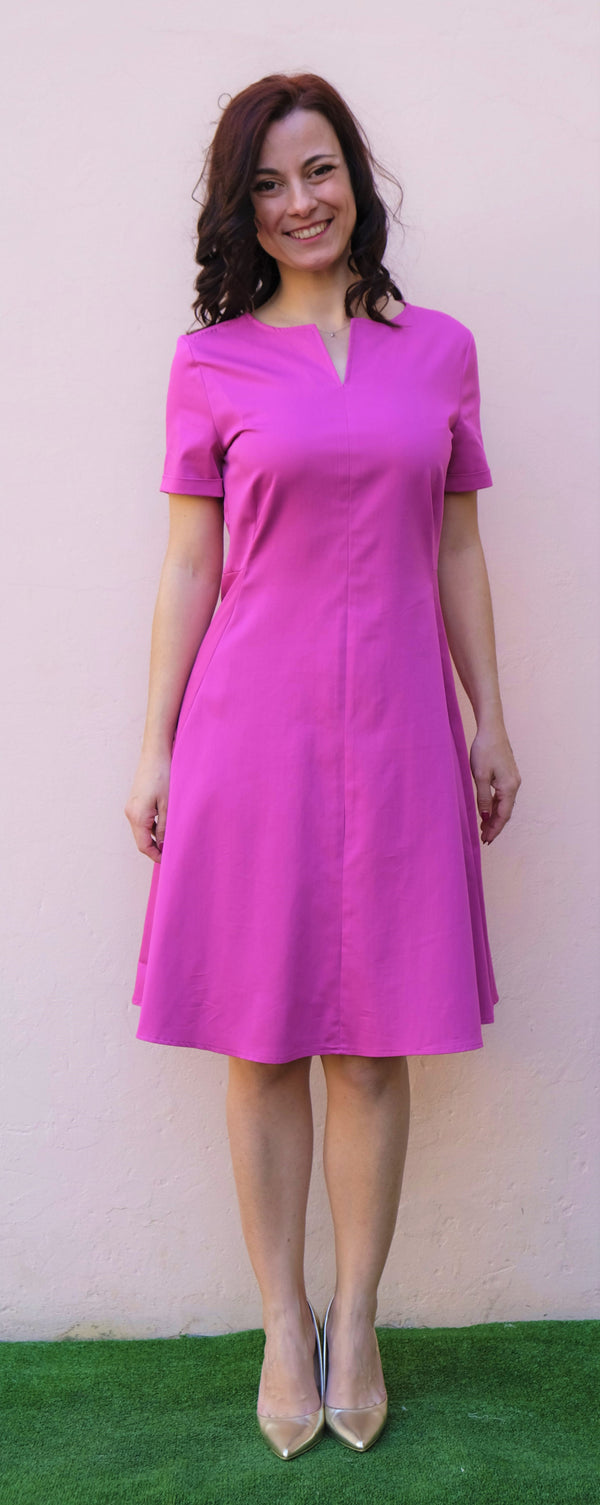 Diana Gallesi - Abito cotone color fuxia, mezzamanica, svasato al ginocchio - shopmonicamoda