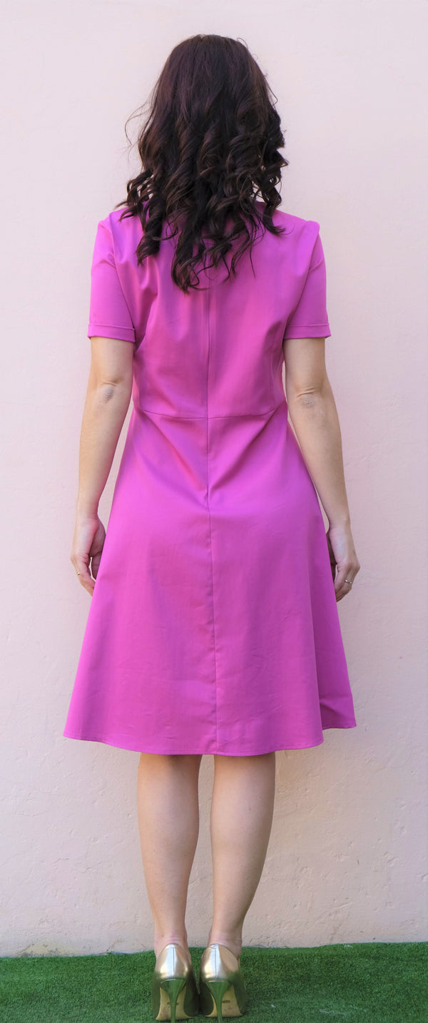 Diana Gallesi - Abito cotone color fuxia, mezzamanica, svasato al ginocchio - shopmonicamoda