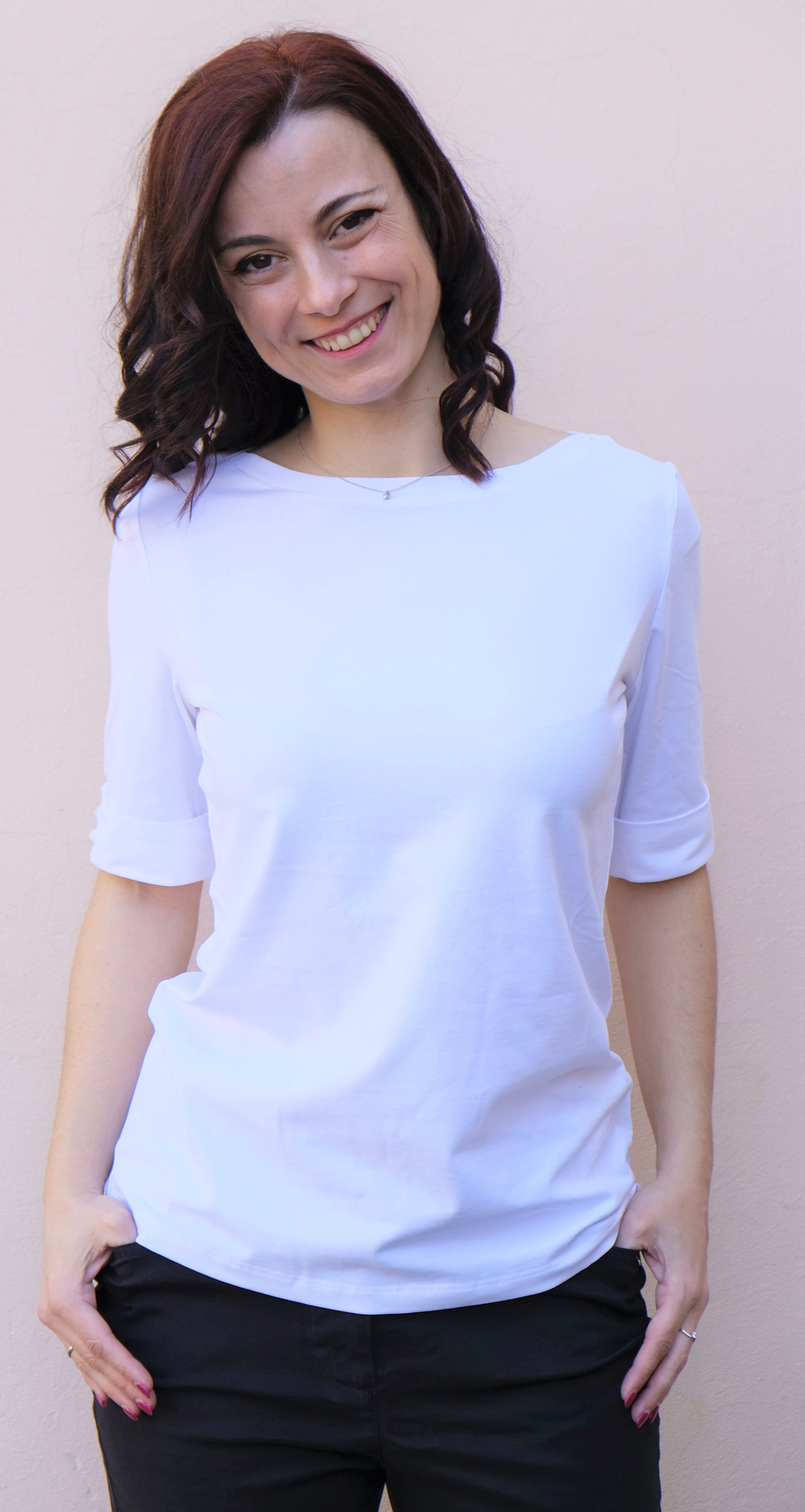 Diana Gallesi - T-shirt bianca cotone elasticizzato, mezze maniche - shopmonicamoda