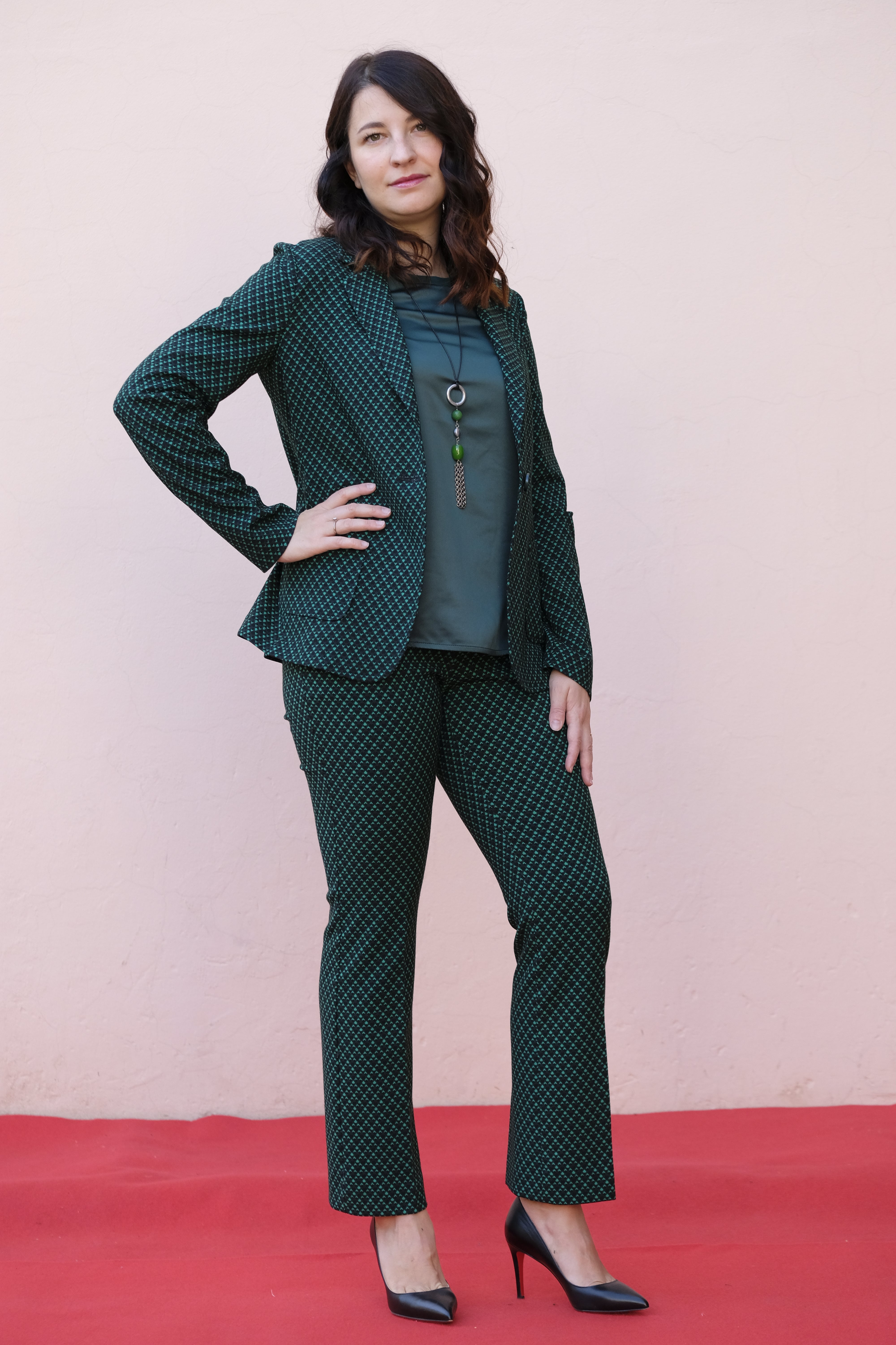Diana Gallesi - Giacca sfoderata verde e nera, con tasche applicate - shopmonicamoda
