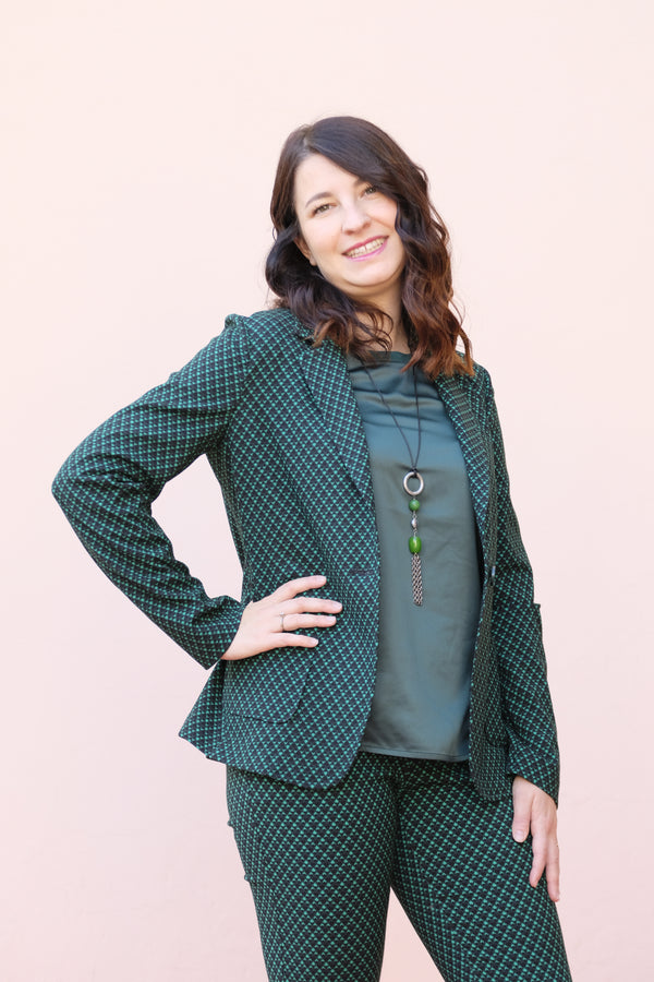 Diana Gallesi - Giacca sfoderata verde e nera, con tasche applicate - shopmonicamoda