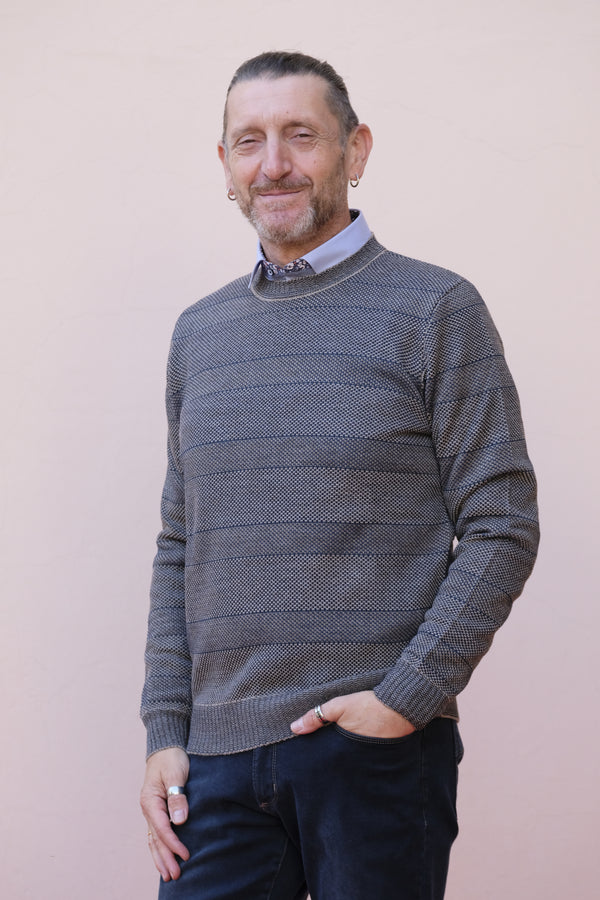 Sail club - Maglia color tortora girocollo riga tono su tono - shopmonicamoda