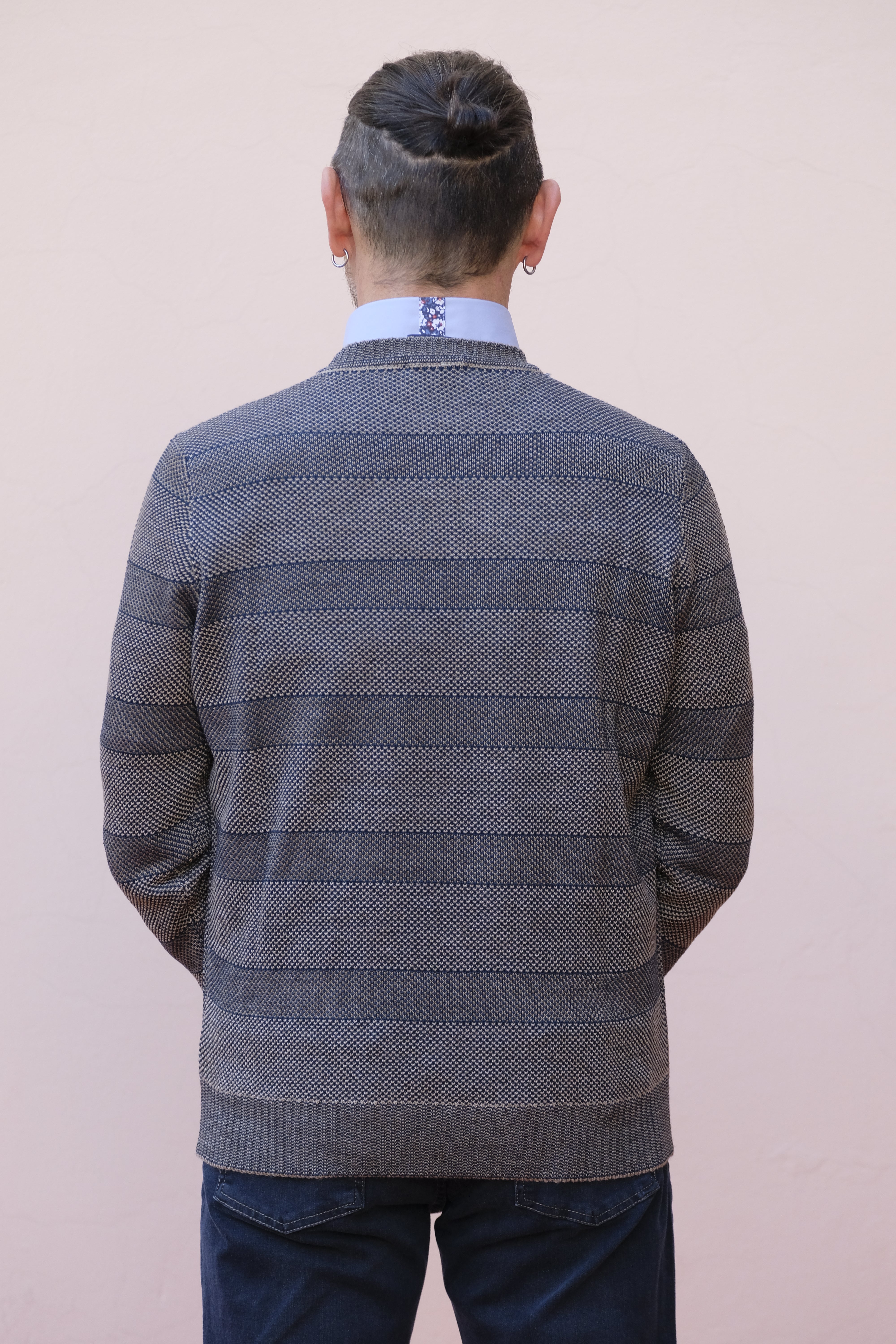 Sail club - Maglia color tortora girocollo riga tono su tono - shopmonicamoda