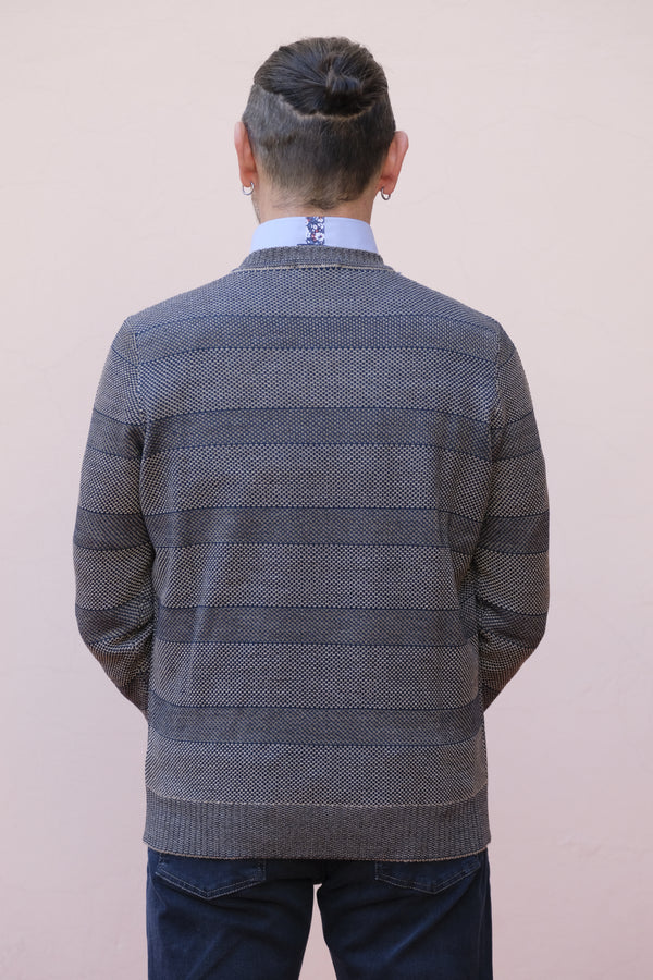 Sail club - Maglia color tortora girocollo riga tono su tono - shopmonicamoda