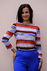 Diana Gallesi - T-shirt multicolor, manica trequarti, in jersey elasticizzato