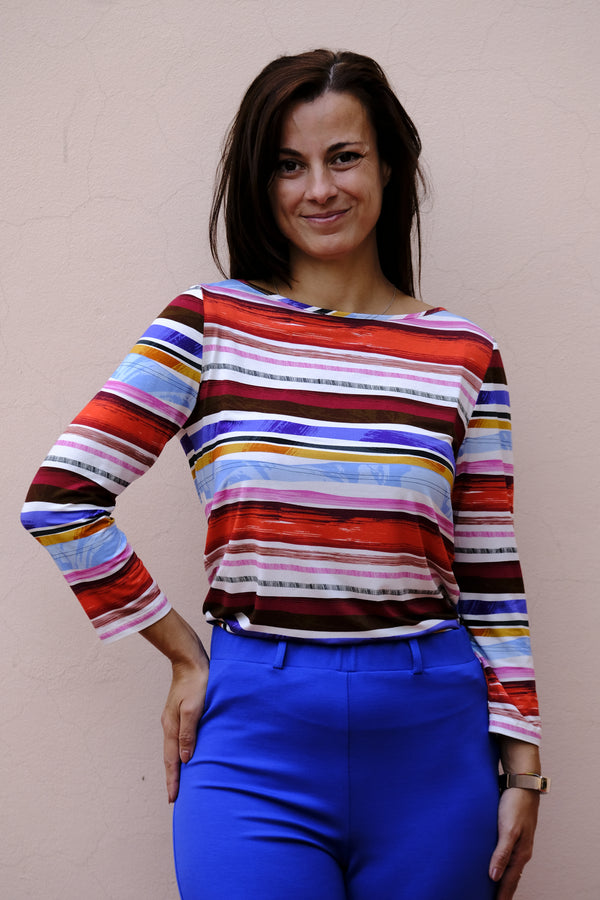 Diana Gallesi - T-shirt multicolor, manica trequarti, in jersey elasticizzato.
