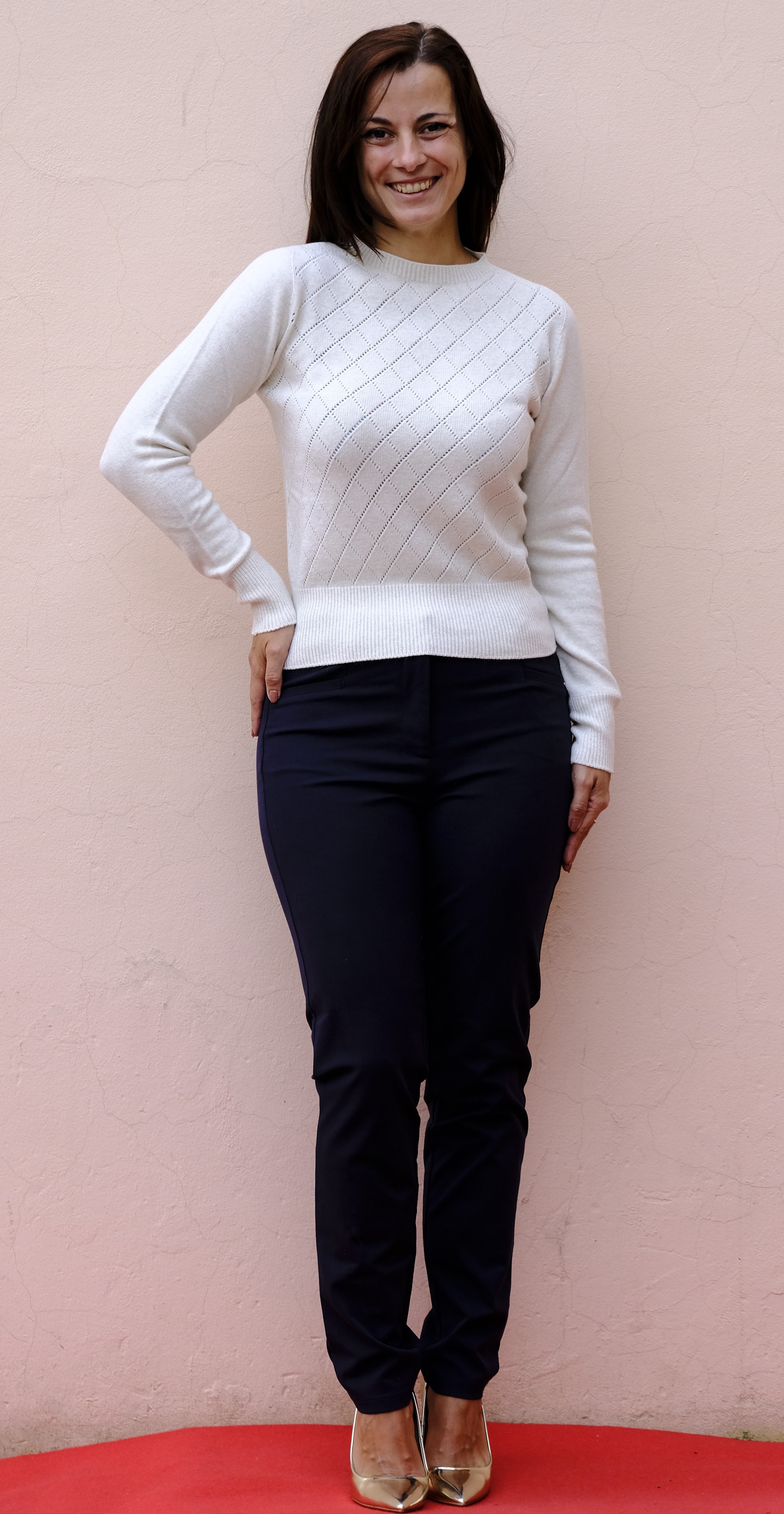 Linea Cinque - Maglia pura lana, girocollo, color gesso.