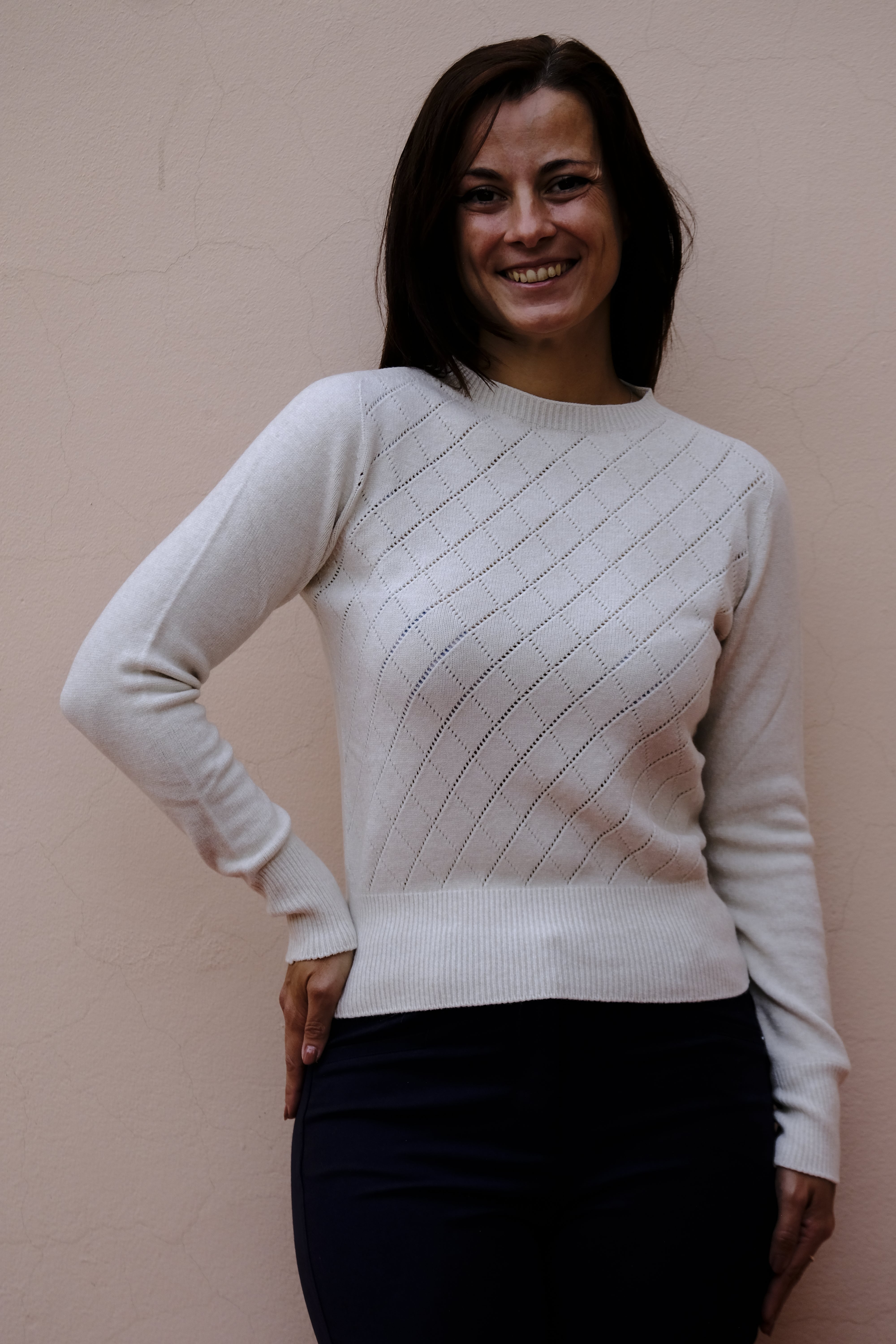 Linea Cinque - Maglia pura lana, girocollo, color gesso.