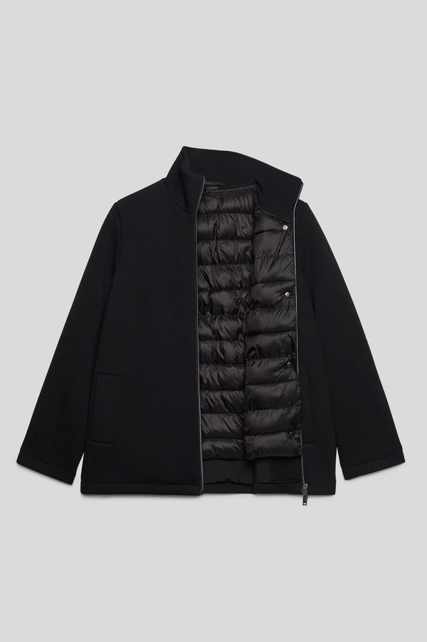Luisa Viola - Caban in scuba nero, con interno staccabile in tessuto tecnico. - shopmonicamoda