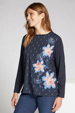 Carica l&#39;immagine nel visualizzatore di Gallery, Luisa Viola - T-shirt in jersey di viscosa, girocollo, stampa  fiori sul davanti
