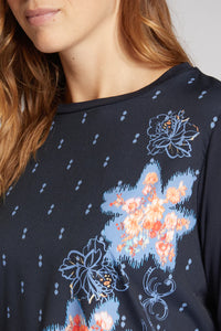 Luisa Viola - T-shirt in jersey di viscosa, girocollo, stampa  fiori sul davanti