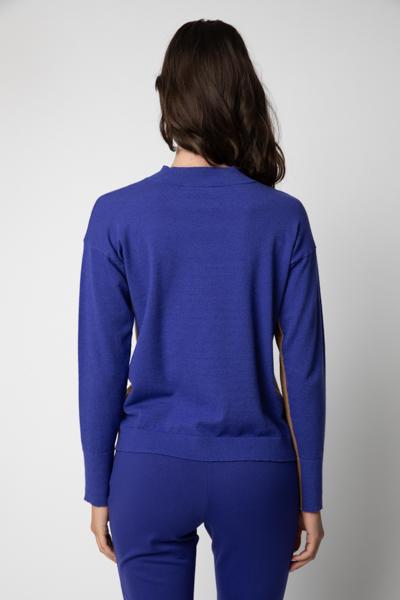 Giulia Valli - Maglia girocollo color cammello e blu copiativo