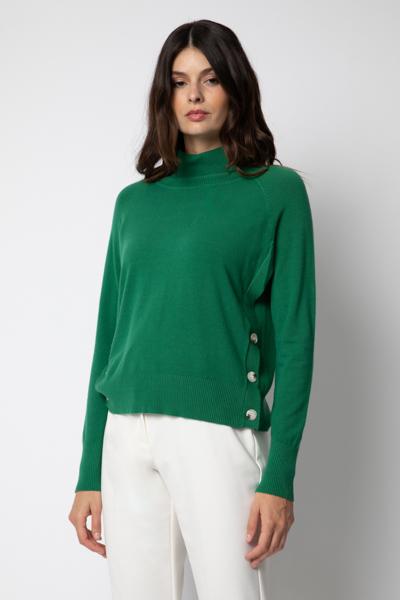 Giulia Valli - Maglia dolcevita verde brillante, con bottoncini a lato