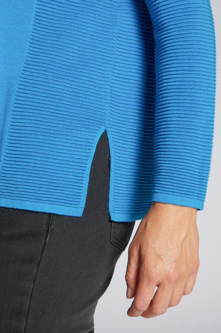 Luisa Viola - Maglia misto seta, turchese, girocollo, spacchi  laterali. - shopmonicamoda