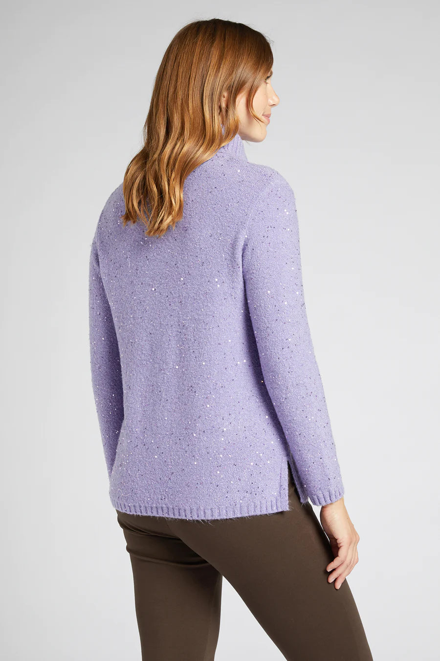 Luisa Viola - Maglia girocollo color lavanda, con paillettes collo dolcevita staccabile - shopmonicamoda