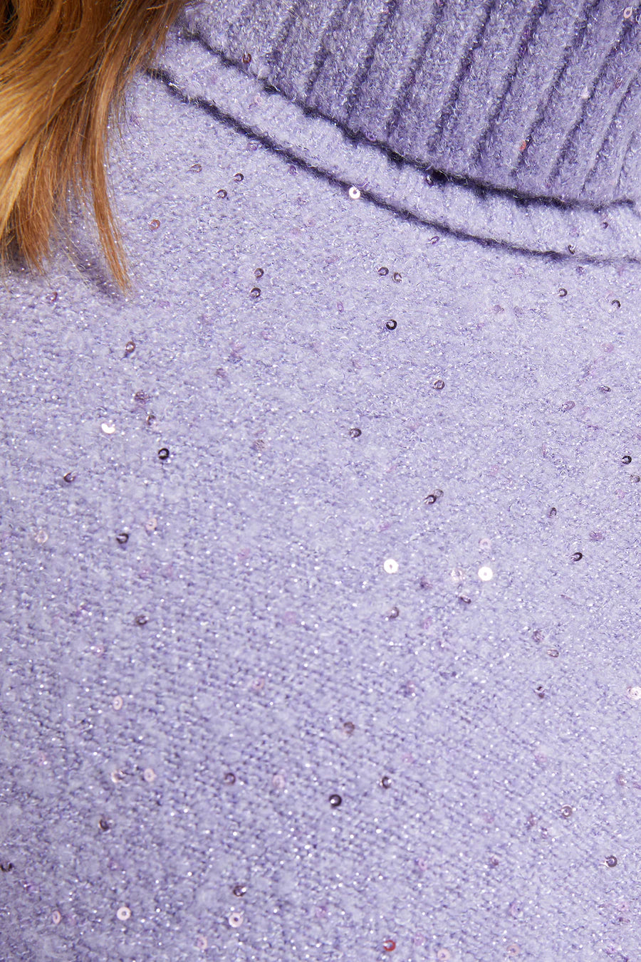 Luisa Viola - Maglia girocollo color lavanda, con paillettes collo dolcevita staccabile - shopmonicamoda