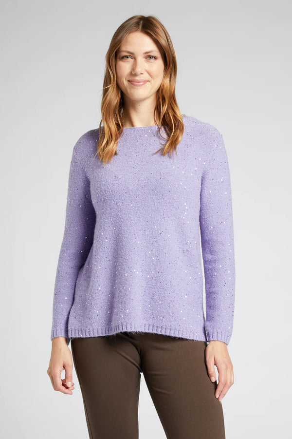Luisa Viola - Maglia girocollo color lavanda, con paillettes collo dolcevita staccabile - shopmonicamoda