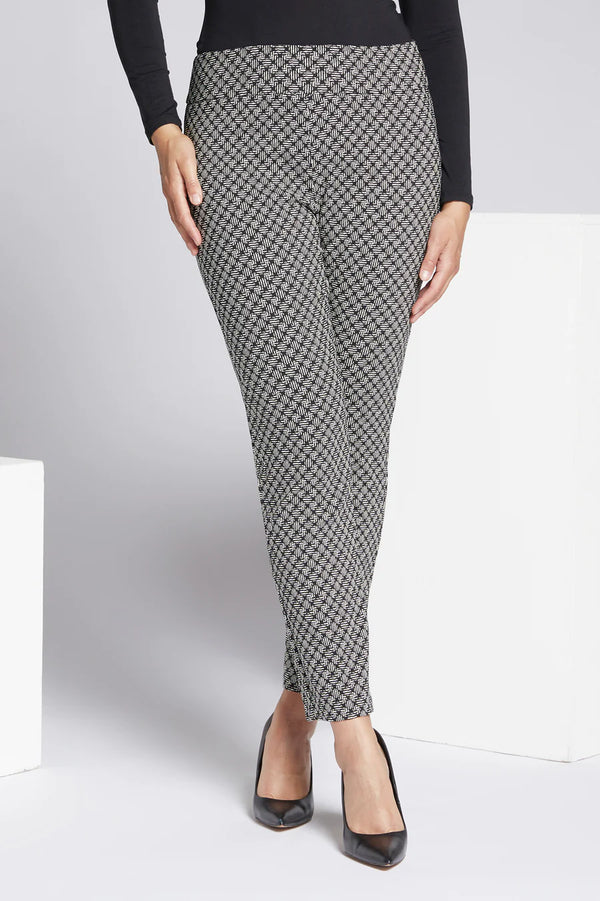 Luisa Viola - Pantalone jacquard disegno bianco e nero, giro vita senza cerniera,estendibile - shopmonicamoda