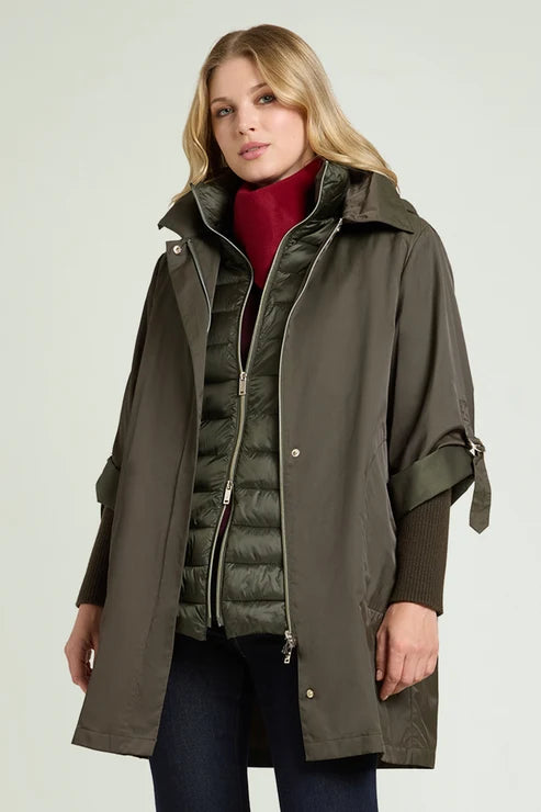 Luisa Viola - Parka 4 in 1 verde; parka +light weight, solo parka, solo light weight con maniche in maglia, gilet staccando le maniche.