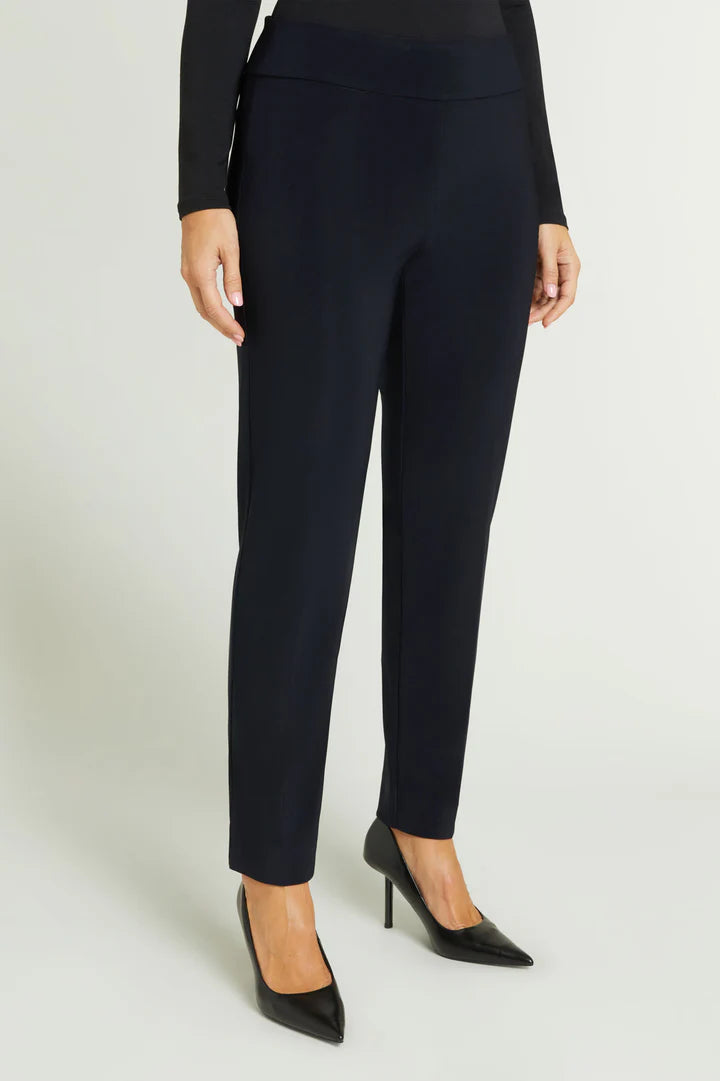 Luisa Viola - Pantalone skinny stretch, blu, taglio regolare, cintura con baschina elasticizzata, spacco laterale