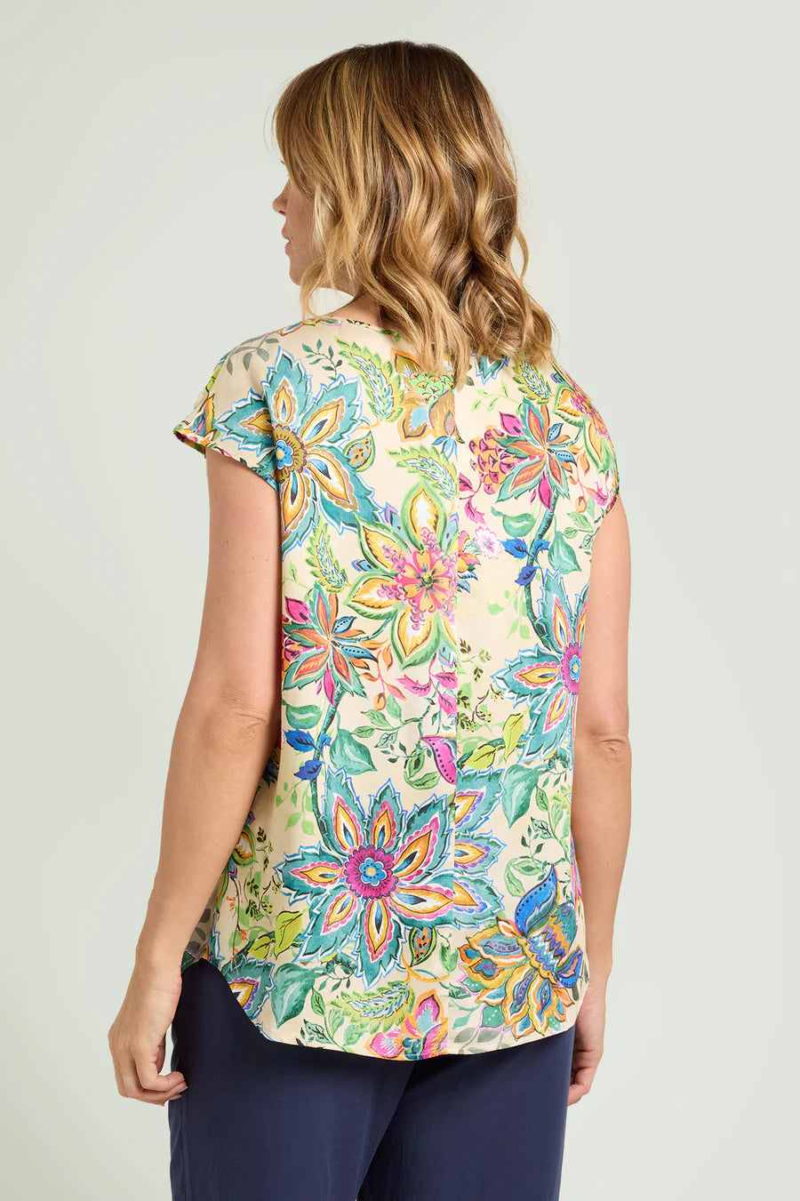 Luisa Viola - Blusa floreale stampata in satin, scollatura rotonda,manica a chimono