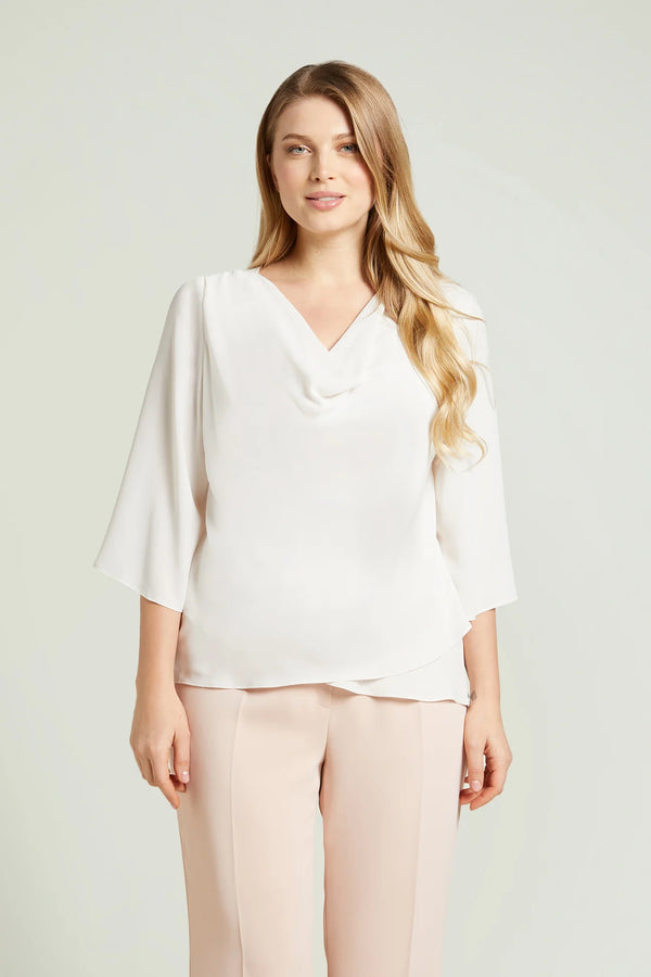 Luisa Viola - Blusa drappeggiata in doppia georgette, color burro.