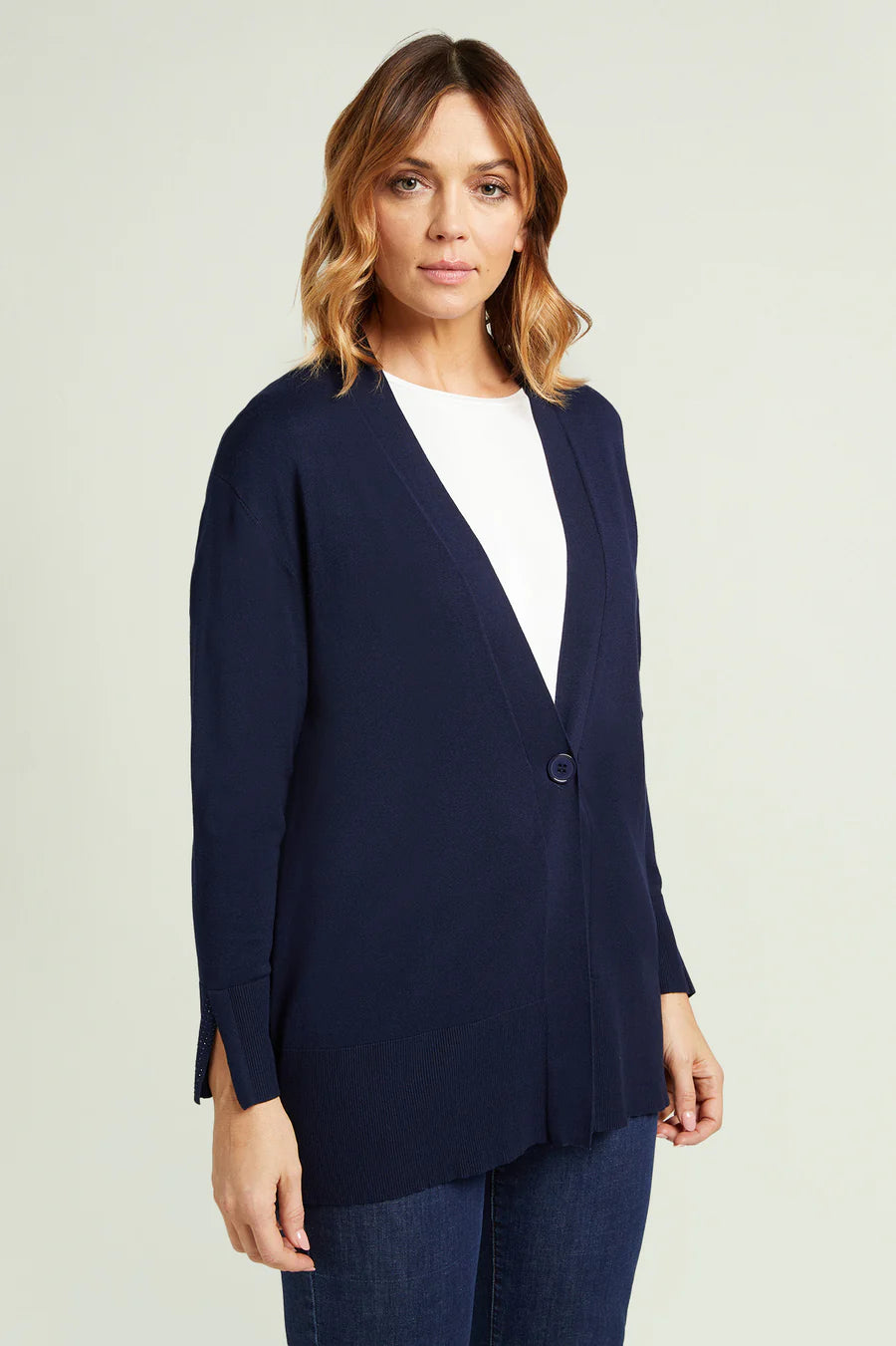 Luisa Viola - Cardigan di viscosa blu con bottone, lungo