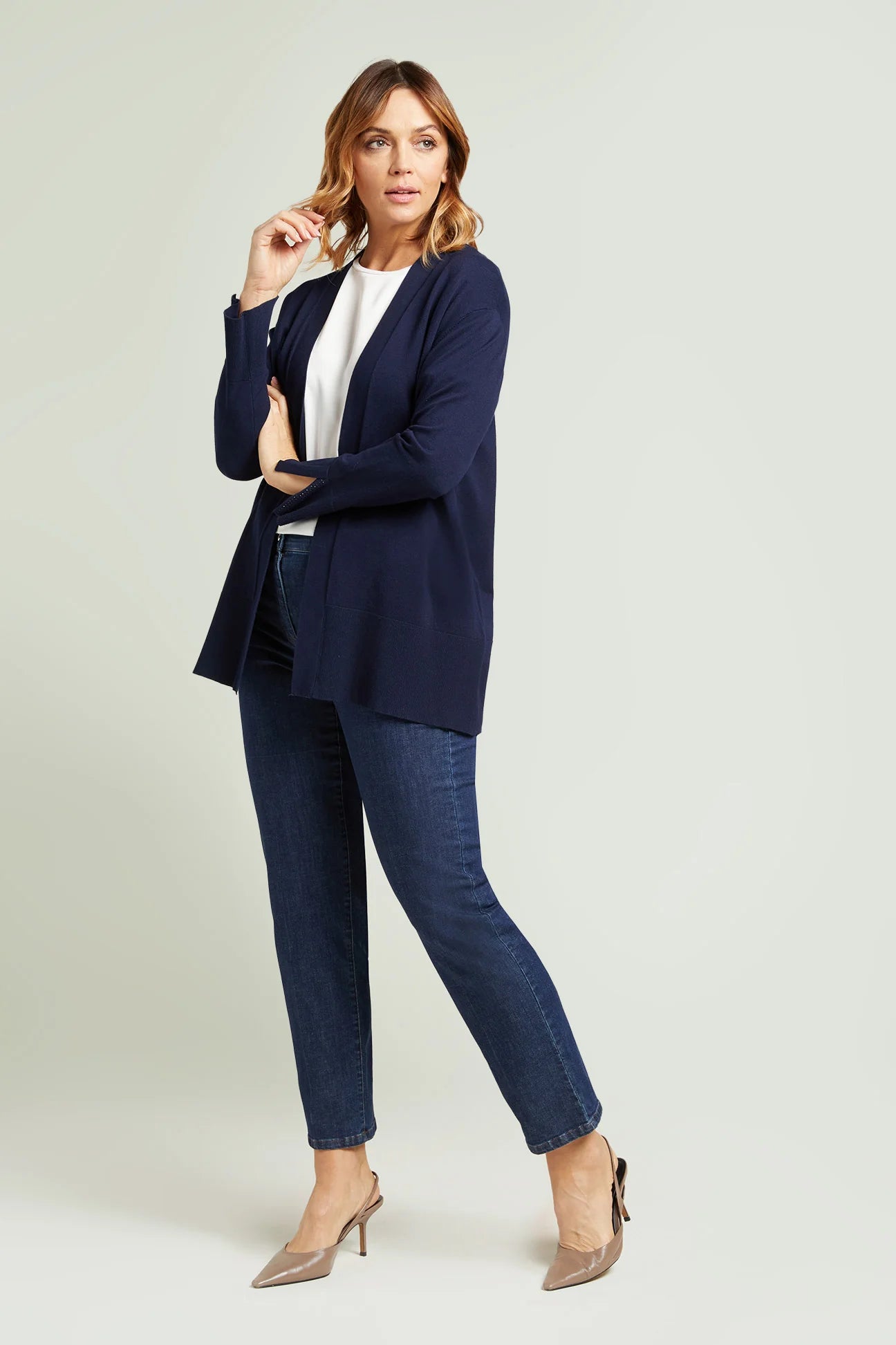 Luisa Viola - Cardigan di viscosa blu con bottone, lungo
