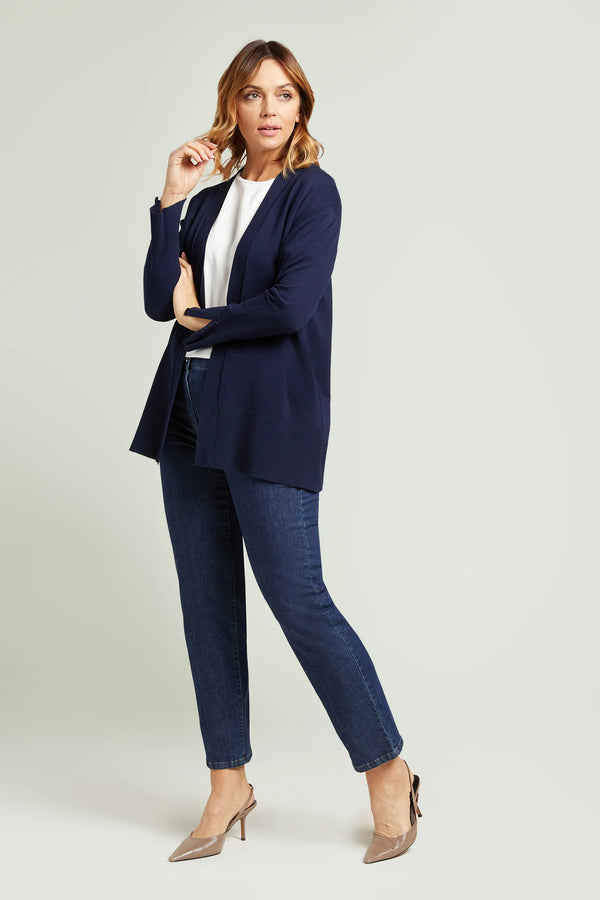 Luisa Viola - Cardigan lungo di viscosa,blu,con bottone.