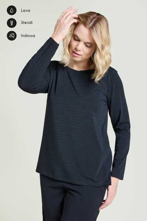Luisa Viola - T-shirt a righe lurex nera