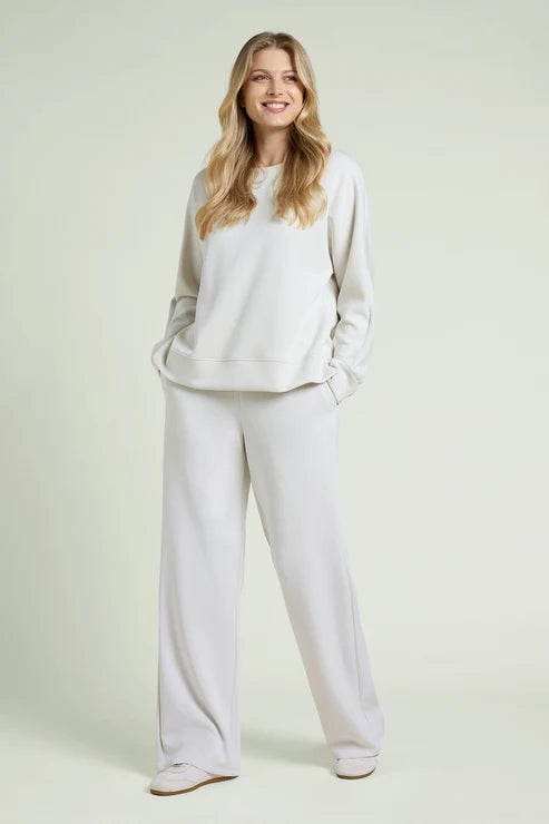Luisa Viola - Pantalone jersey scuba bielastico soft touch, vita regolare, cintura estendibile,