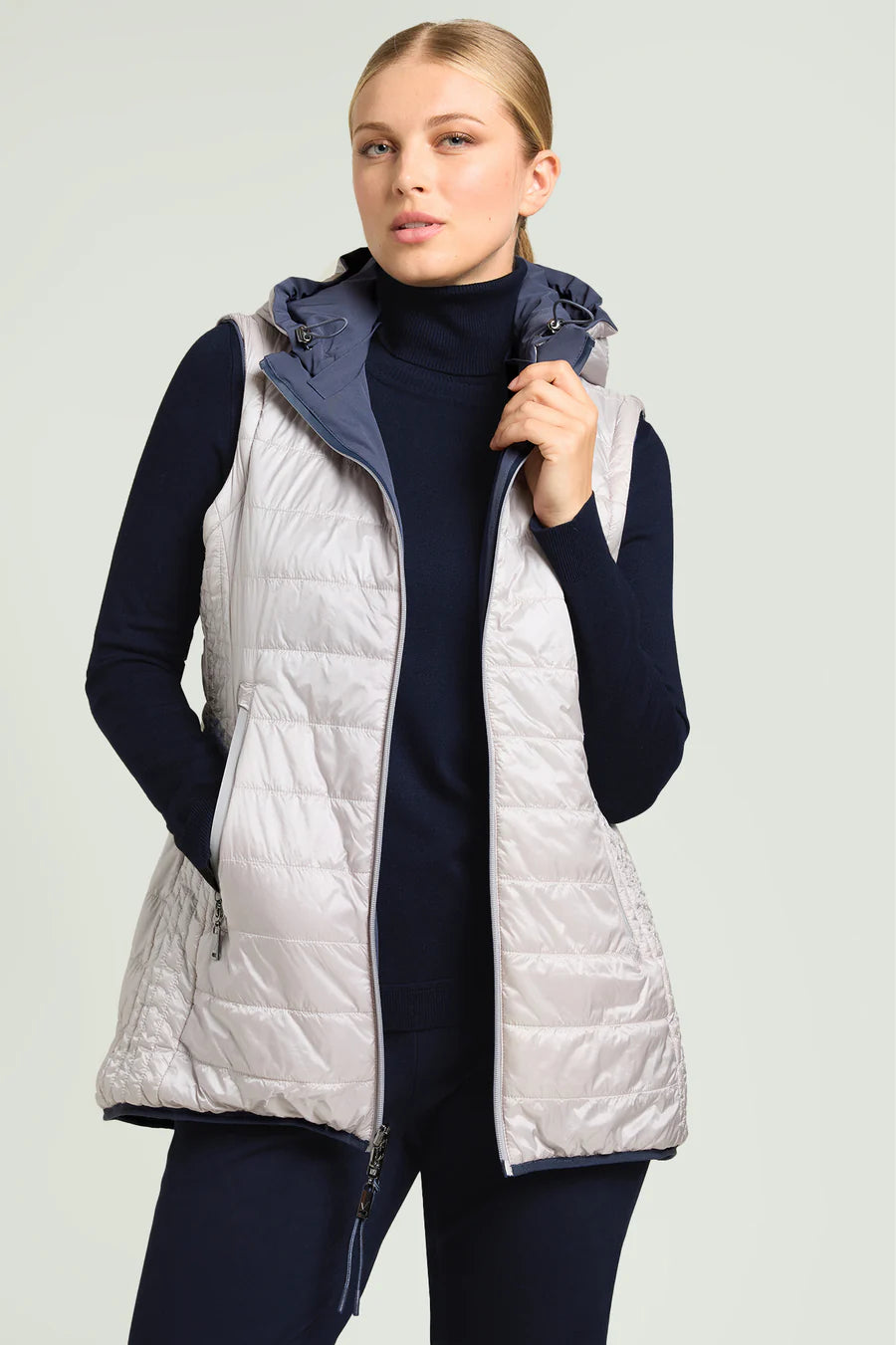 Luisa Viola - Piumino 4 in 1, double face, con cappuccio e maniche staccabili, tessuto tecnico.