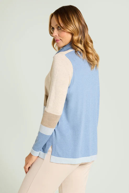 Luisa Viola - Maglia color block, linea dritta con spacchi  laterali, filato melange, lavoro ad intarsio