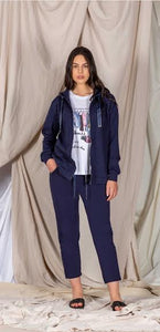 Giulia  Valli - Pantalone in felpa di cotone blu, con elastico in vita. - shopmonicamoda