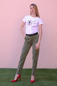 Diana Gallesi - Pantalone verde, puro cotone, tasche alla francese - shopmonicamoda