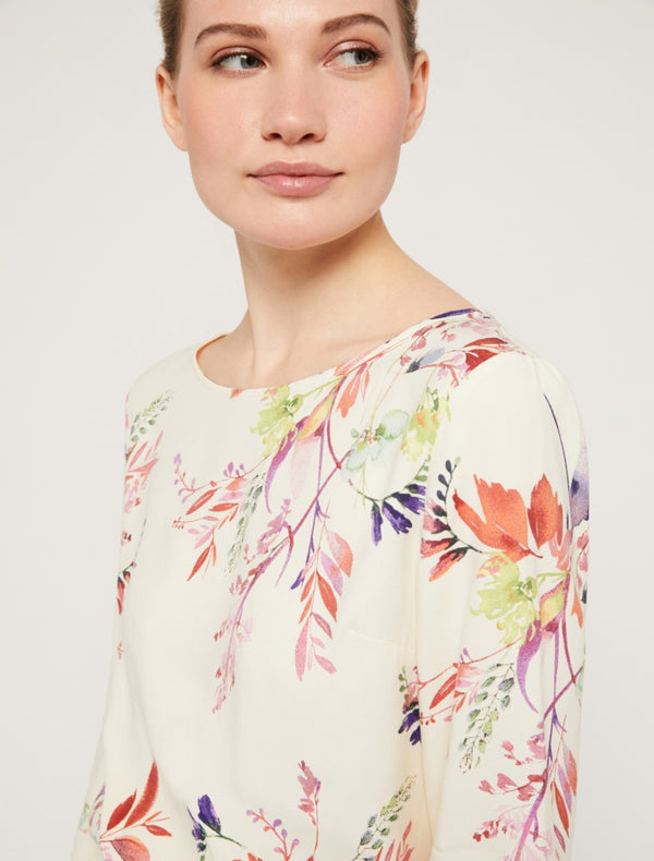 Pennyblack - Blusa di viscosa stampata, scollo a barchetta, maniche tre quarti con volant al fondo - shopmonicamoda
